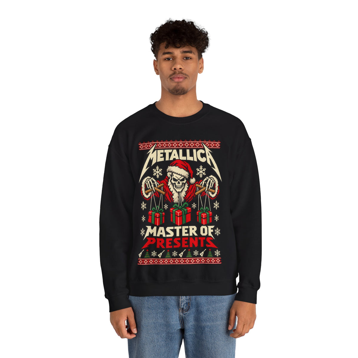 Metallica Master of Presents Christmas Sweatshirt in Red, alternate view