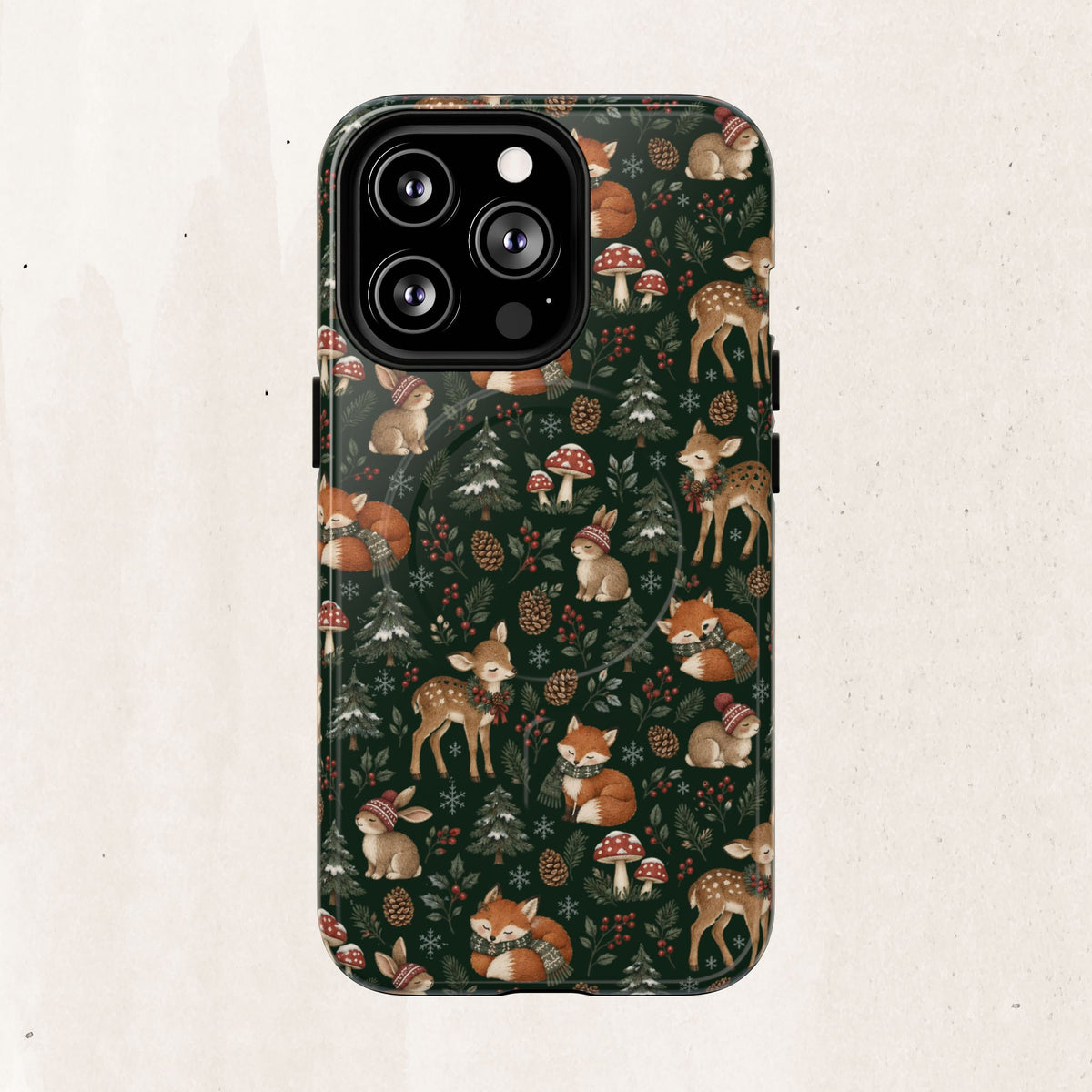 Magnetic Phone Case — Woodland Fox & Deer Holiday Pattern