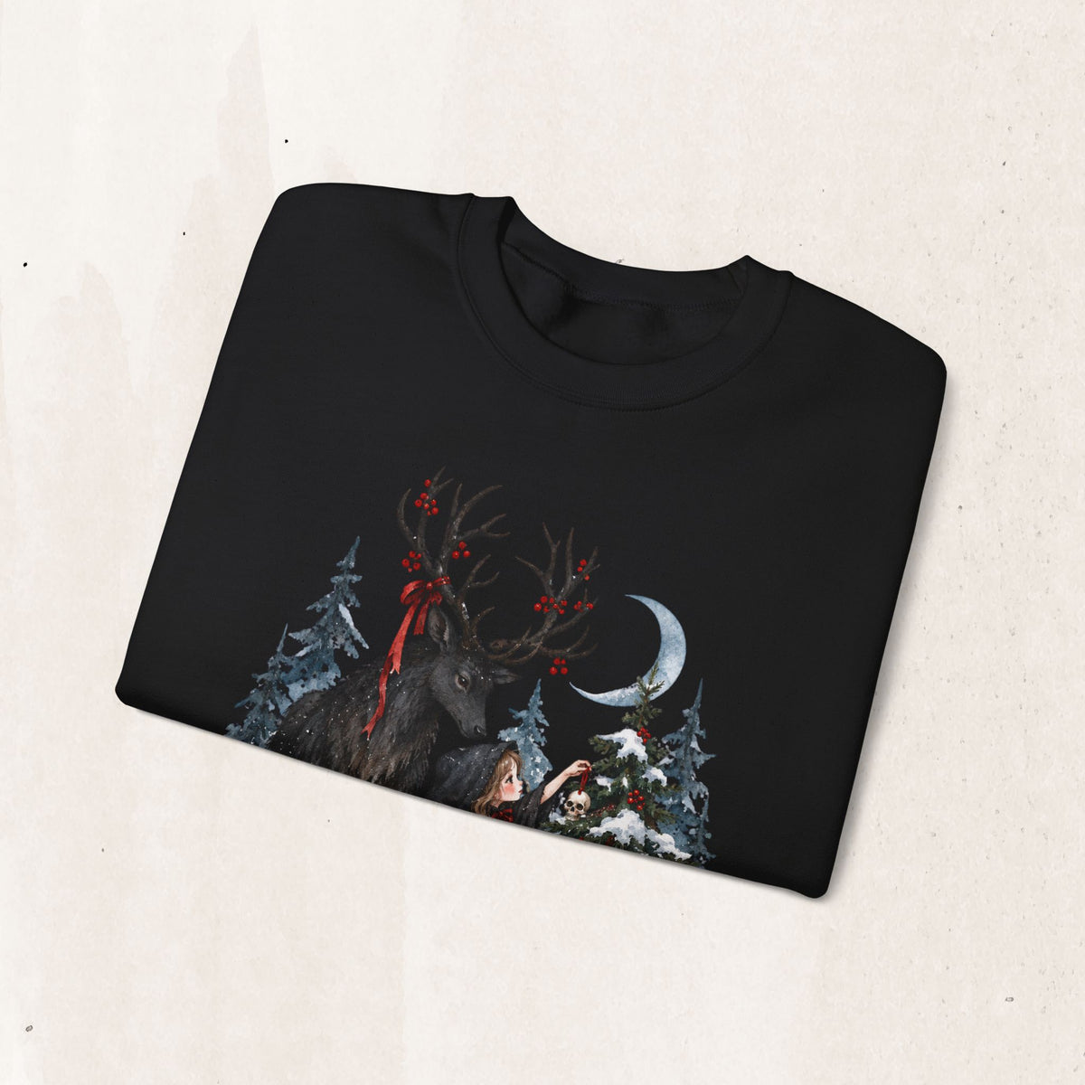 Winter Forest Deer and Moon Sweatshirt, Moonlit Stag Crewneck