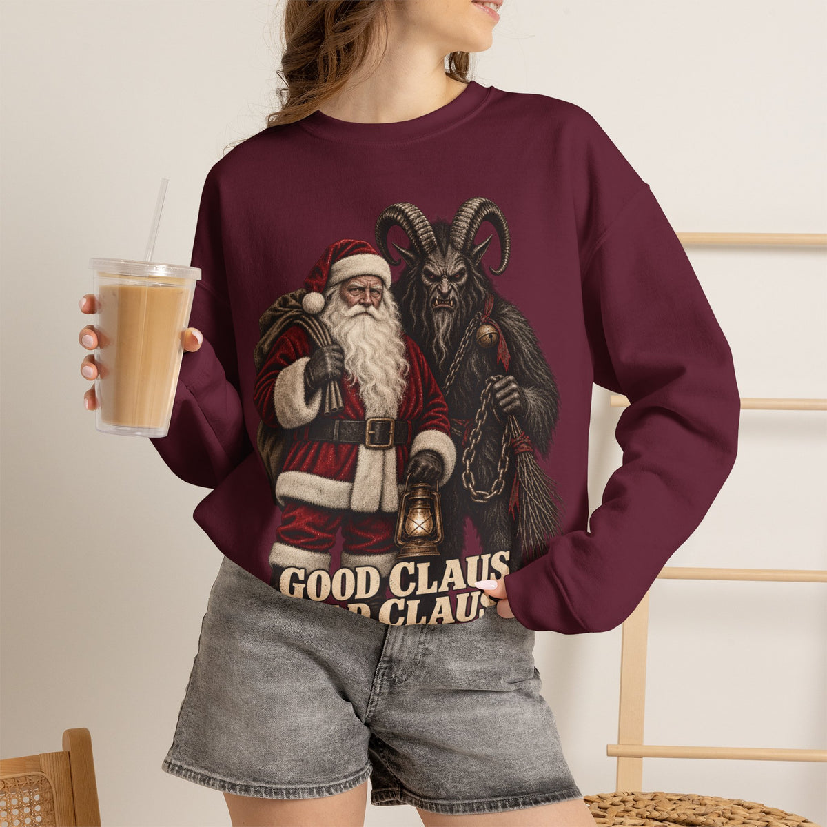 Krampus & Santa Claus Christmas Crewneck Sweater