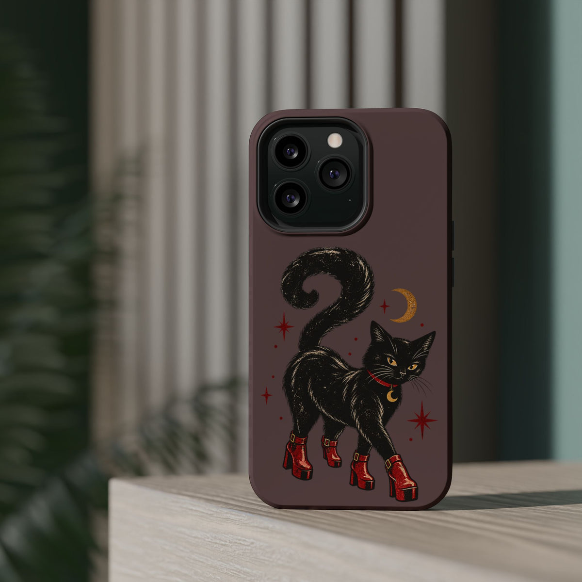 Black Cat in Red Boots MagSafe Phone Case, alternate view