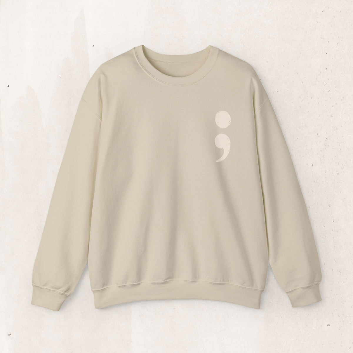 Minimalist semicolon suicide awareness crewneck sweatshirt in sand