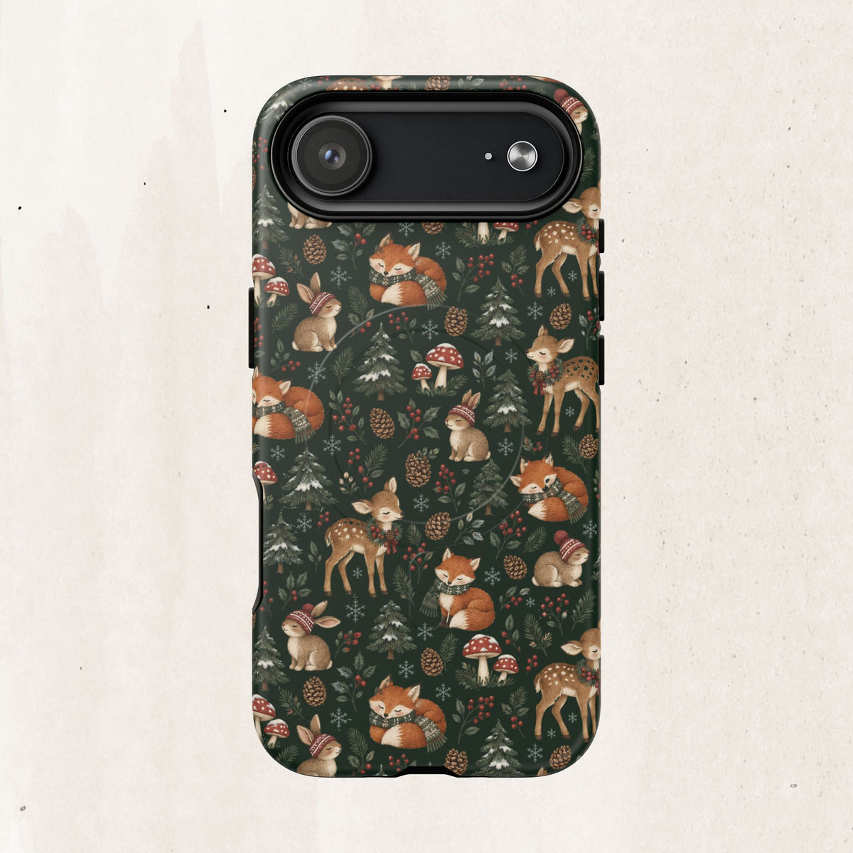 Magnetic Phone Case — Woodland Fox & Deer Holiday Pattern