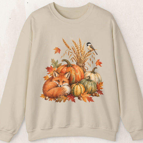 Autumn Harvest Pumpkin Fox Sweatshirt, Woodland Fox Fall Crewneck