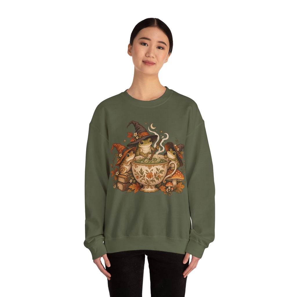 Cozy Witch Frog Tea Crewneck Sweatshirt