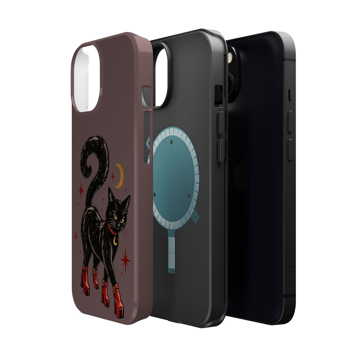 Black Cat in Red Boots MagSafe Phone Case, alternate view