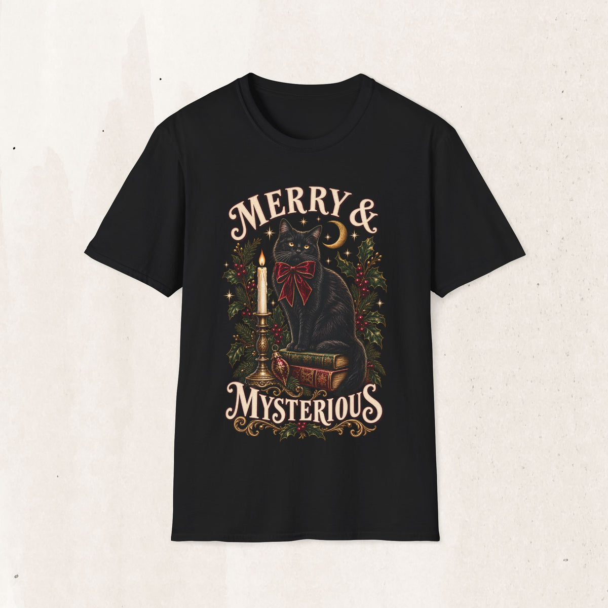 Merry & Mysterious Black Cat Christmas Tee