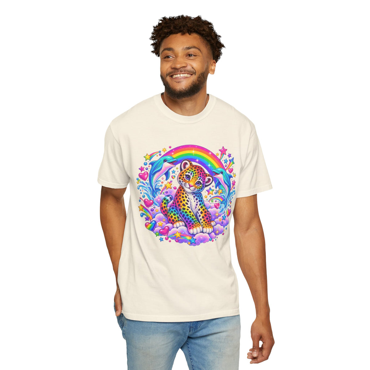 Lisa Frank Inspired Leopard Rainbow Tee