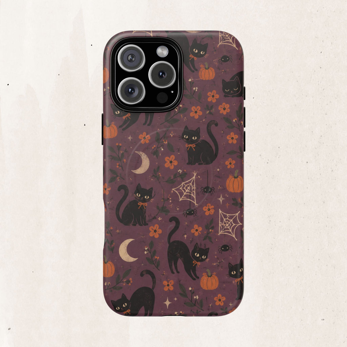 Halloween Black Cat Tough Magnetic Phone Case — Cute Spooky Pumpkins & Spiderwebs