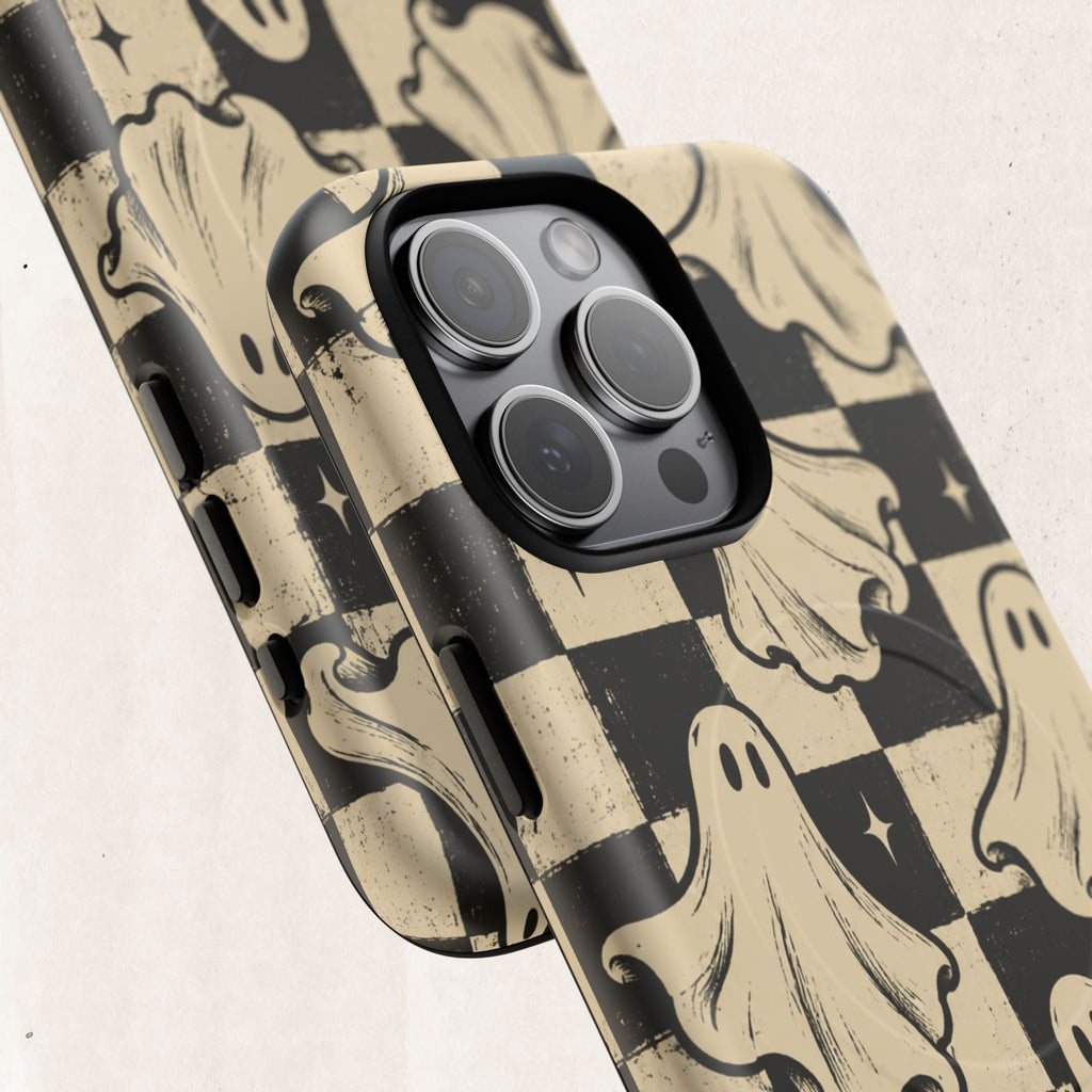 Ghost Checker Tough Magnetic Phone Case — Retro Spooky iPhone Cover Printify