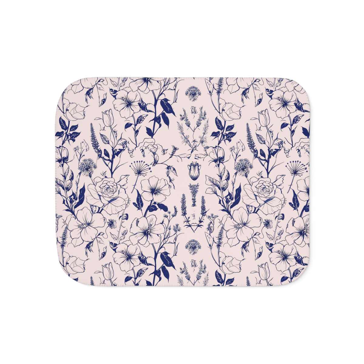 Navy Botanical Sherpa Blanket