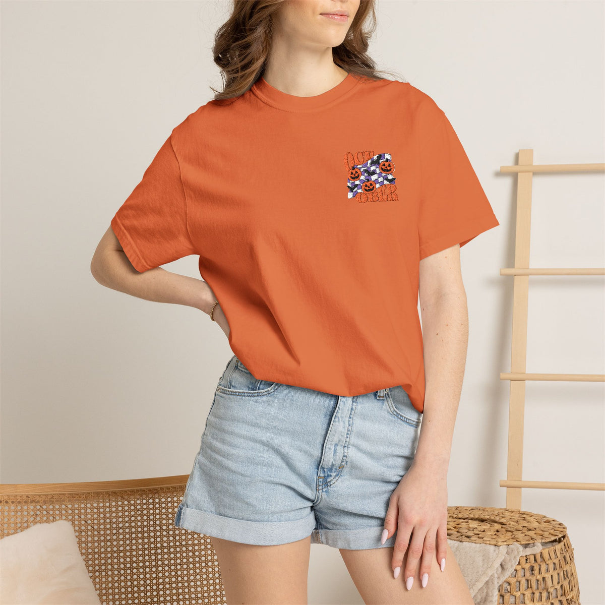 Embroidered Retro "October" Halloween Tee