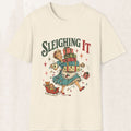 Sleighing It Vintage Christmas Tee – Funny Retro Holiday Shirt – Natural