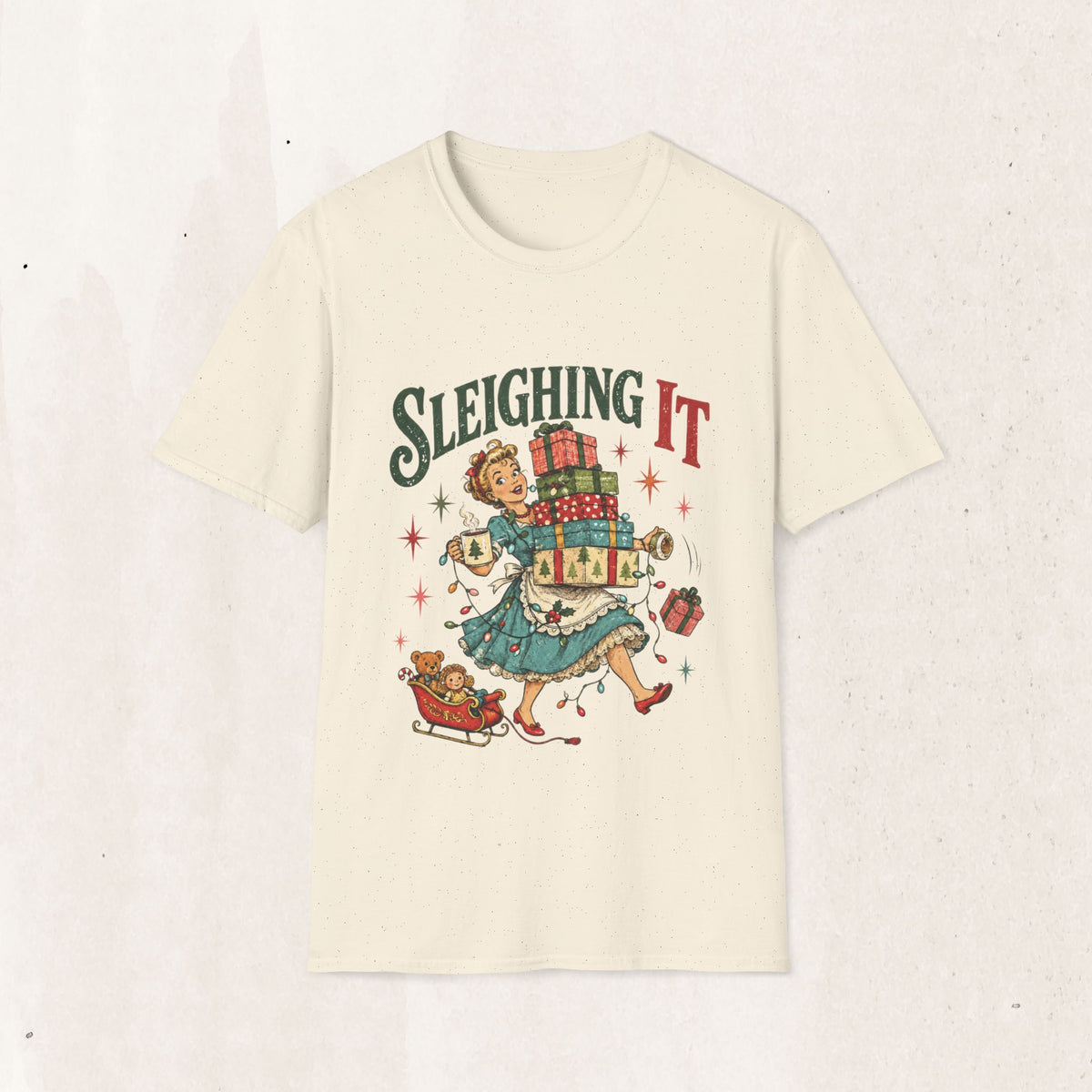 Vintage Christmas "Sleighing It" Graphic Tee