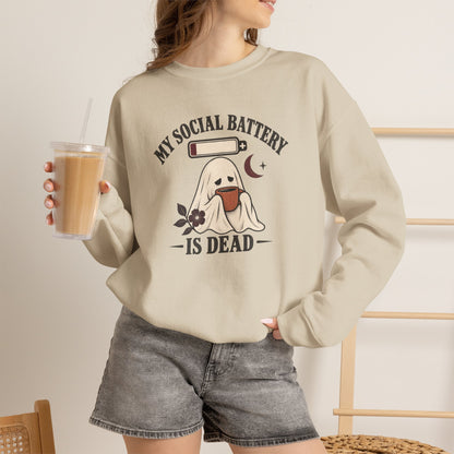 Cute Ghost "My Social Battery Is Dead" Crewneck Sweatshirt