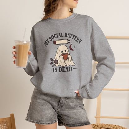 Cute Ghost "My Social Battery Is Dead" Crewneck Sweatshirt