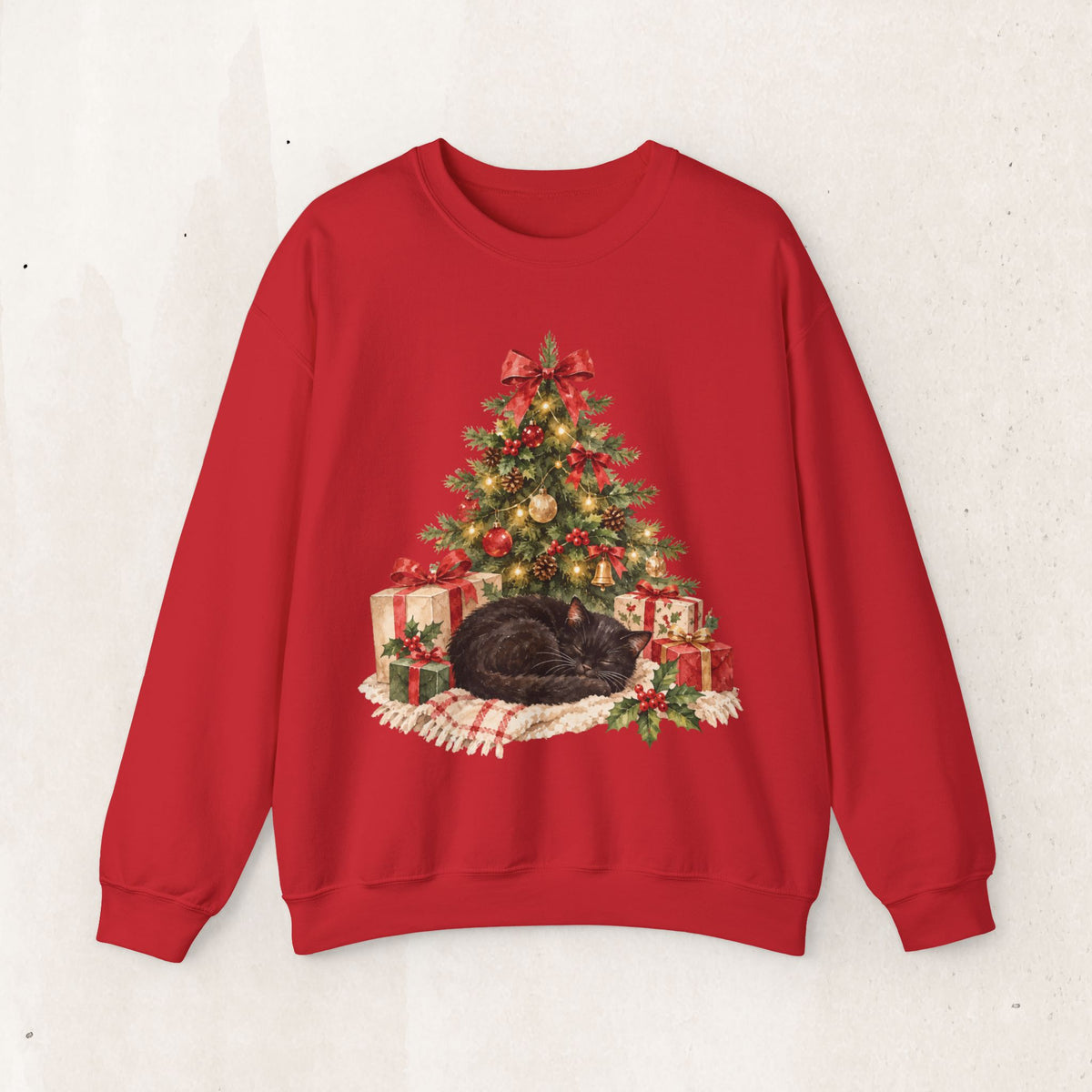 Christmas Tree Cat Sweatshirt, Cat Christmas Crewneck