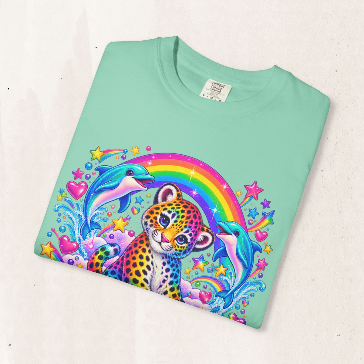 Lisa Frank Inspired Leopard Rainbow Tee