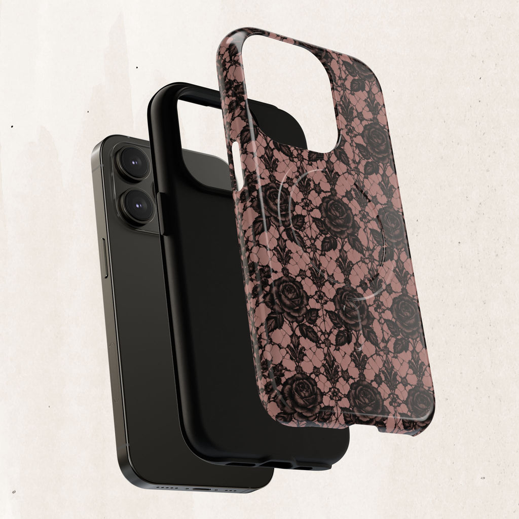 Vintage Black Lace Rose Pattern Phone Case
