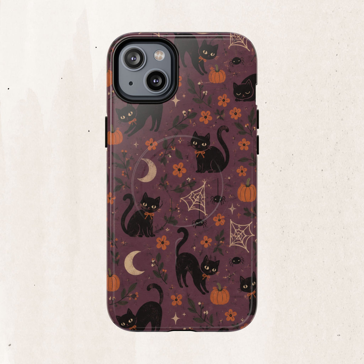 Halloween Black Cat Tough Magnetic Phone Case — Cute Spooky Pumpkins & Spiderwebs