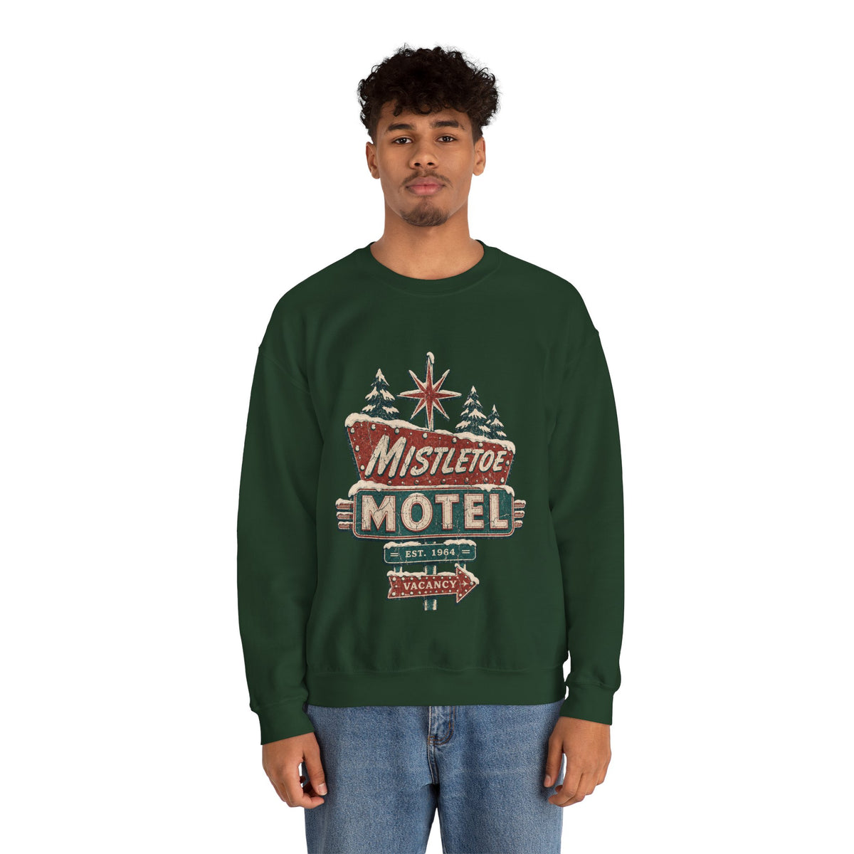 Mistletoe Motel Christmas Sweatshirt, Retro Christmas Motel Sign Crewneck