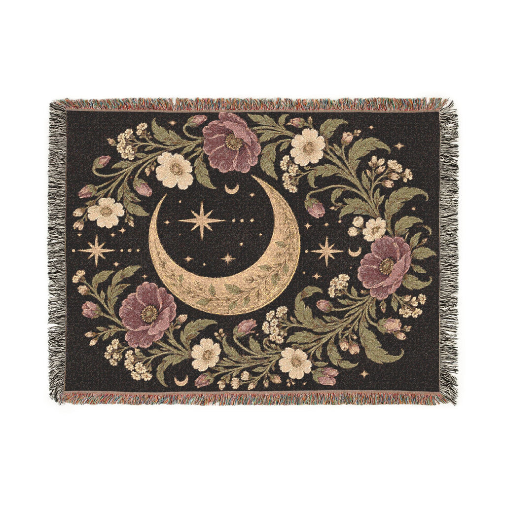Celestial Moon and Floral Woven Blanket Printify