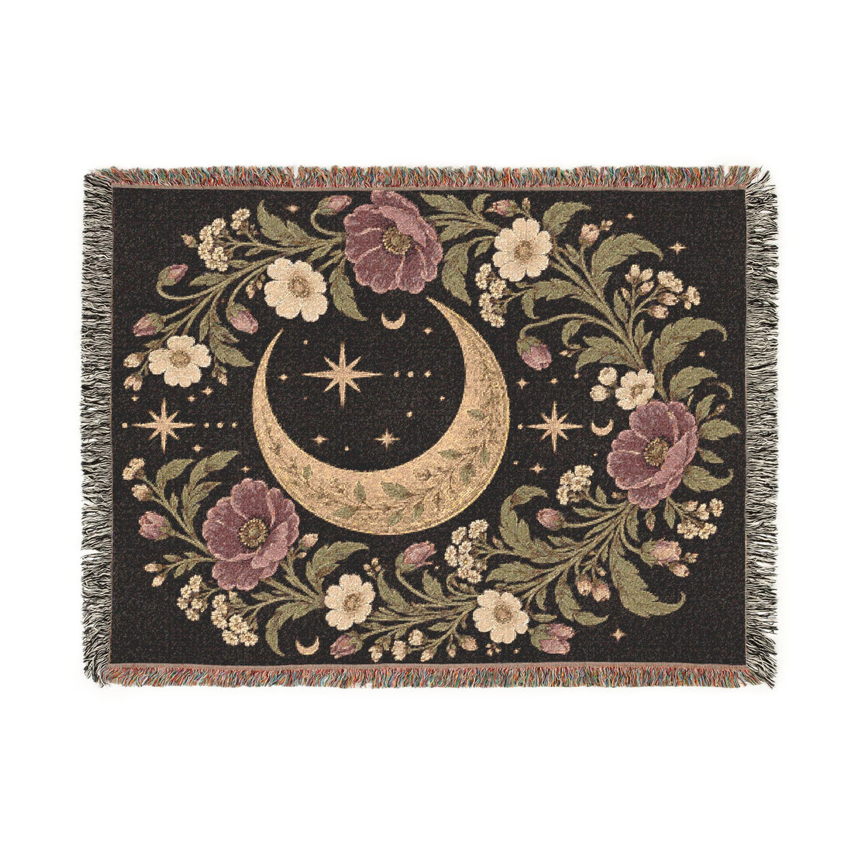 Celestial Moon and Floral Woven Blanket Printify