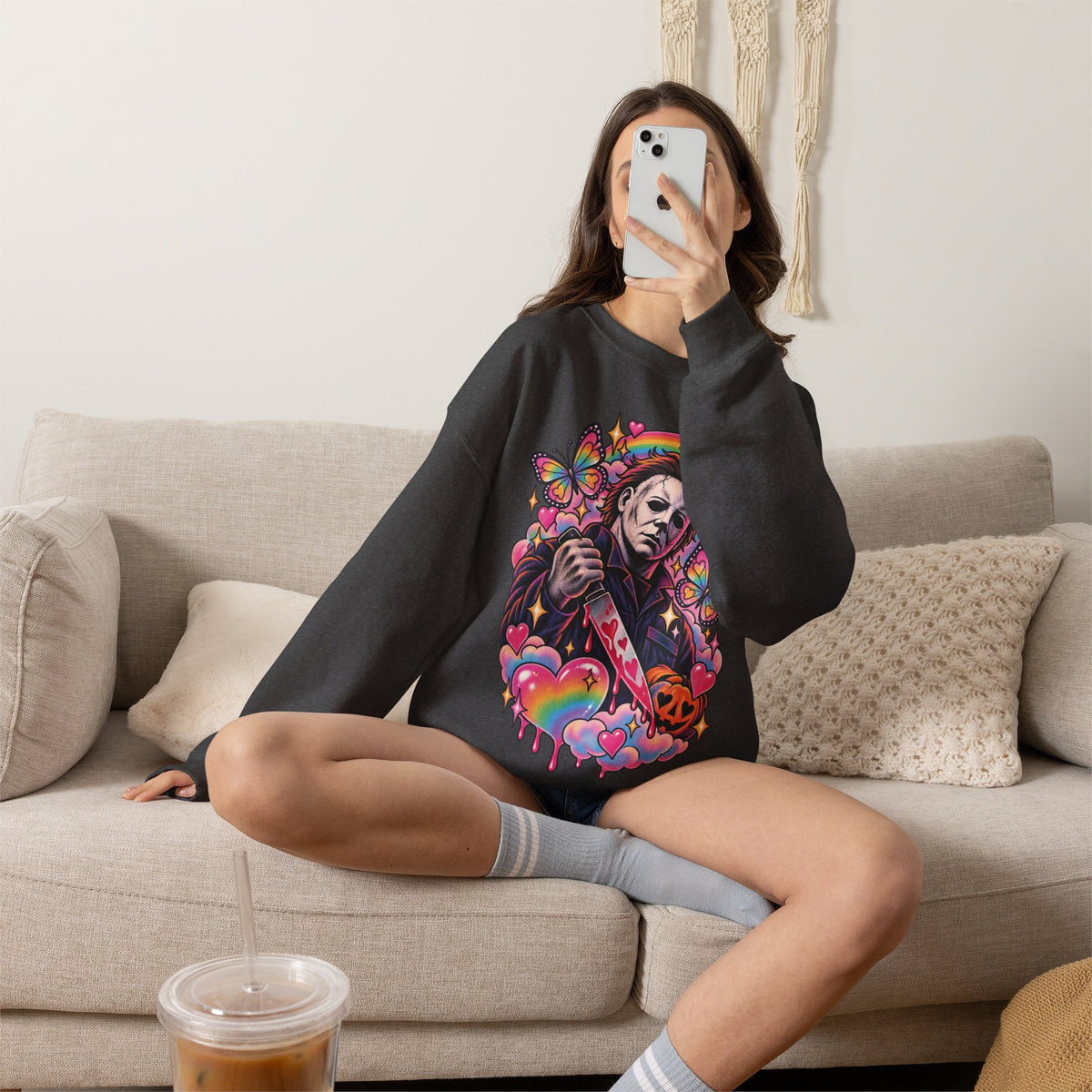 Colorful Michael Myers Horror Heart Crewneck