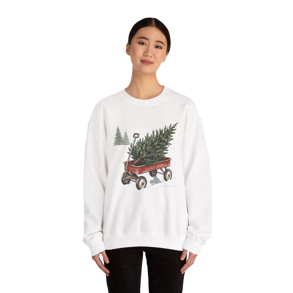 Vintage Christmas Tree Wagon Crewneck Sweatshirt Printify