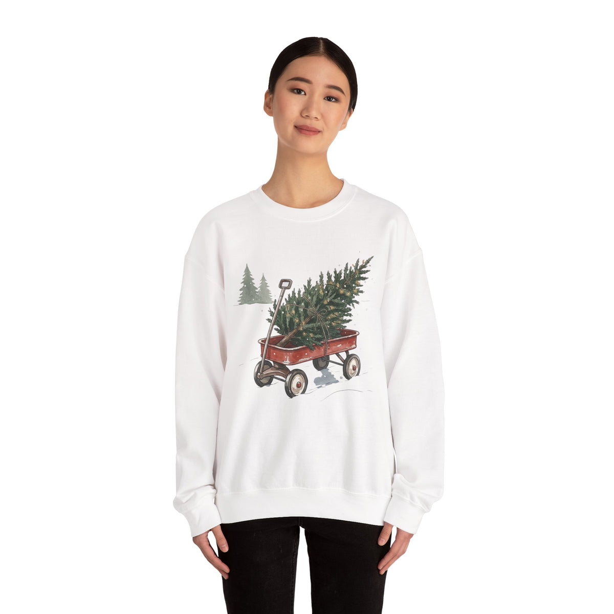 Vintage Christmas Tree Wagon Crewneck Sweatshirt Printify