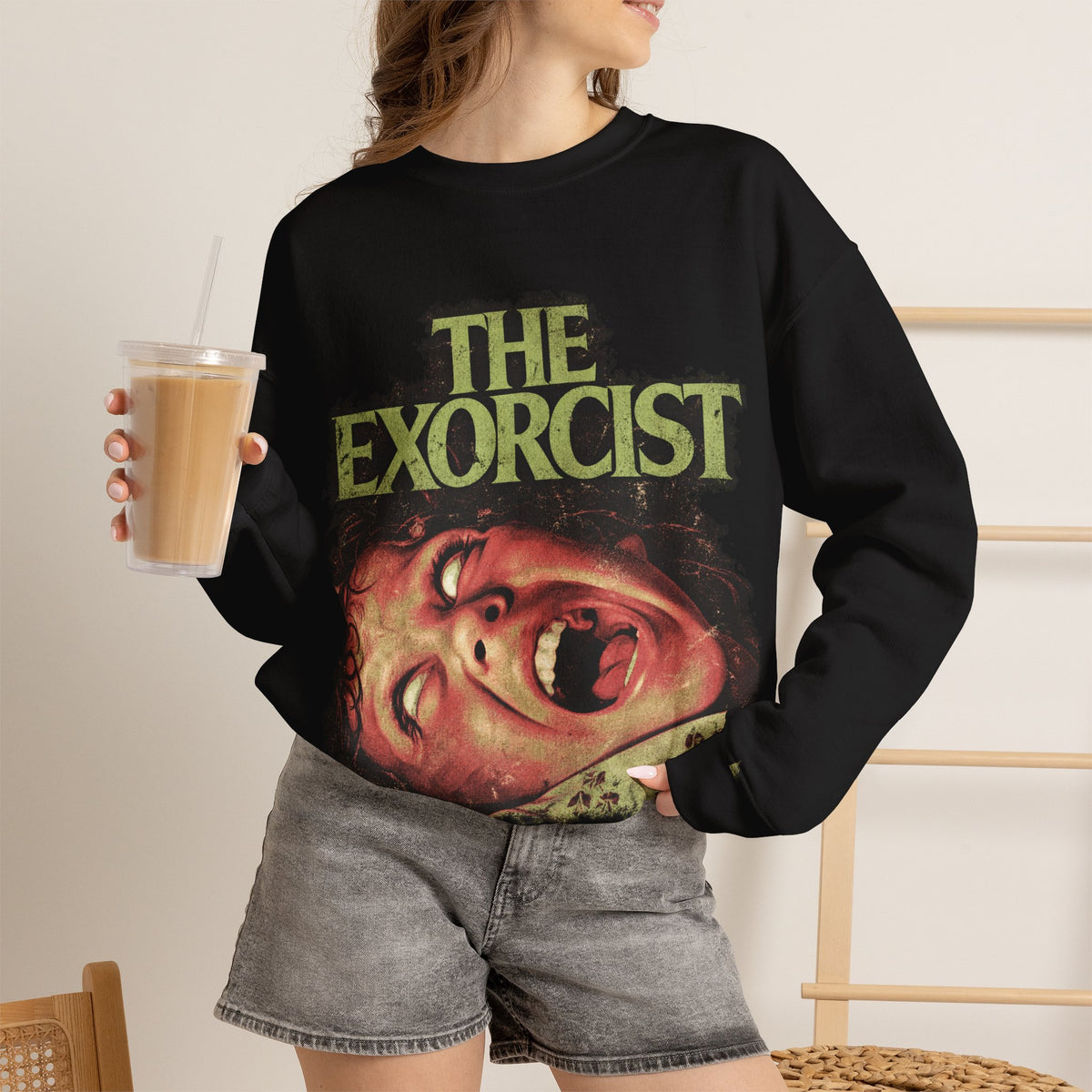 The Exorcist Horror Movie Crewneck Sweatshirt in Black, alternate view