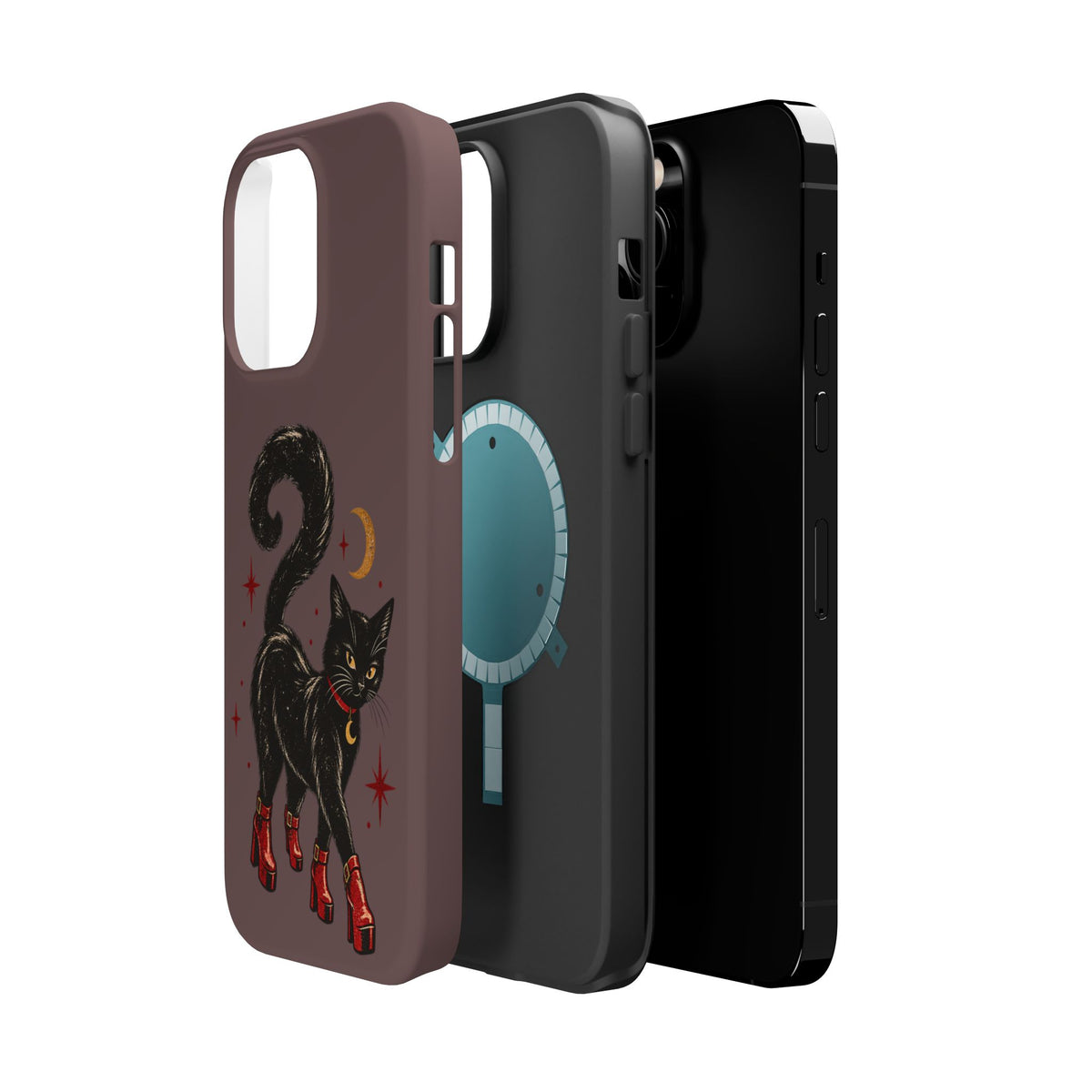 Black Cat in Red Boots MagSafe Phone Case, alternate view