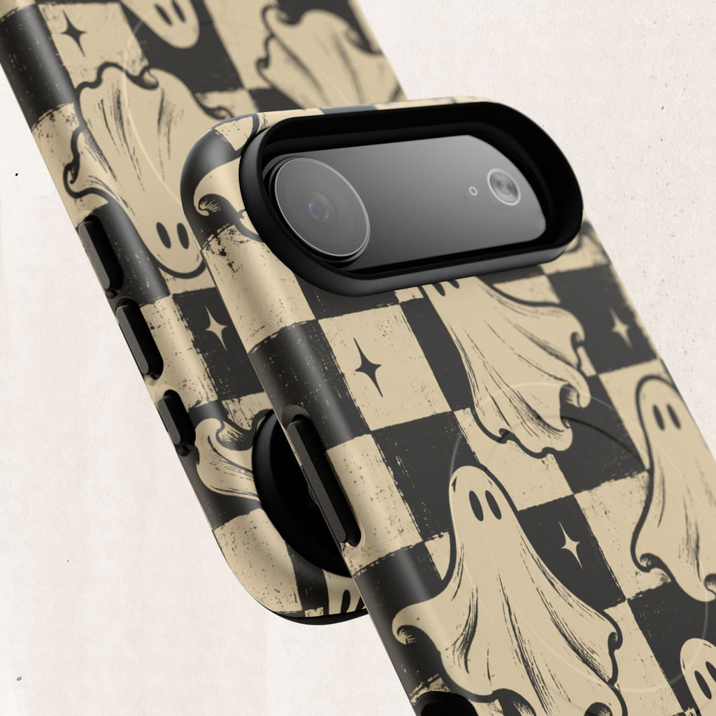 Ghost Checker Tough Magnetic Phone Case — Retro Spooky iPhone Cover Printify