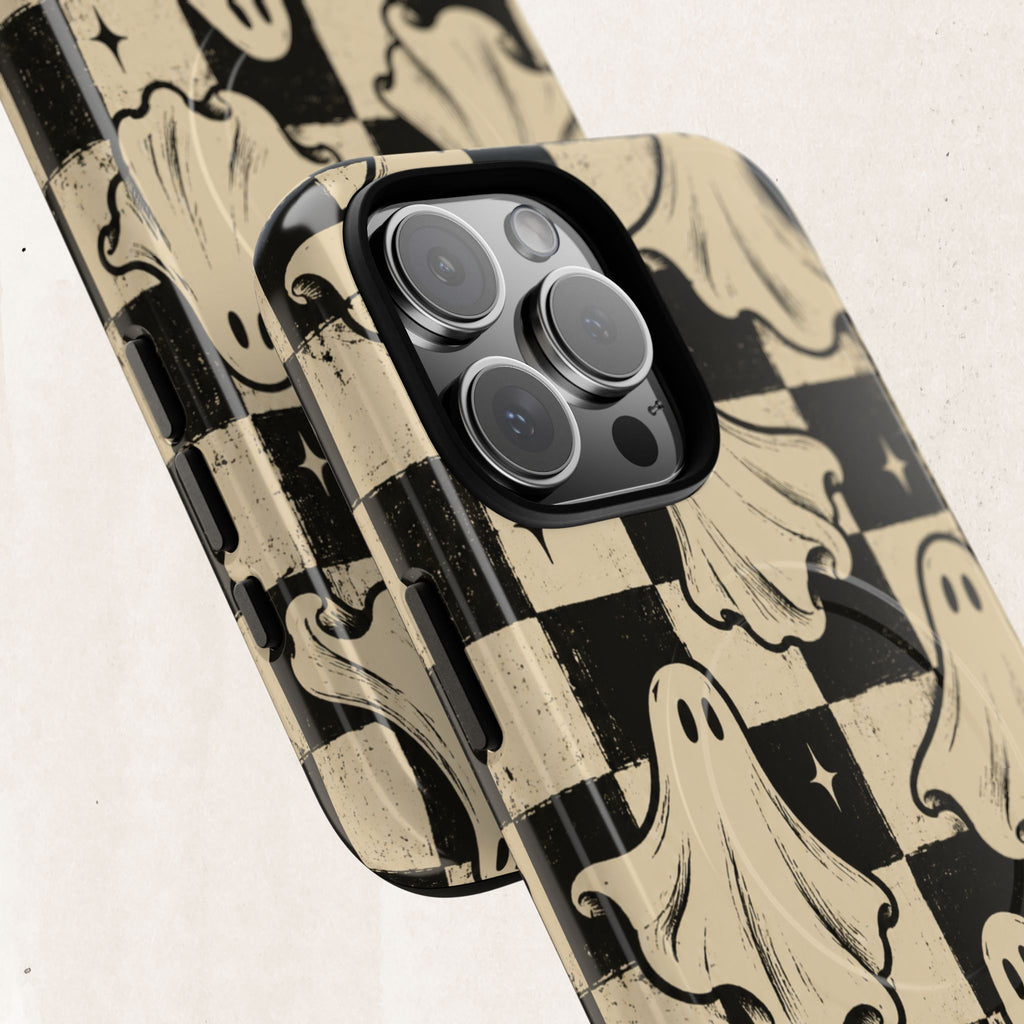 Ghost Checker Tough Magnetic Phone Case — Retro Spooky iPhone Cover Printify