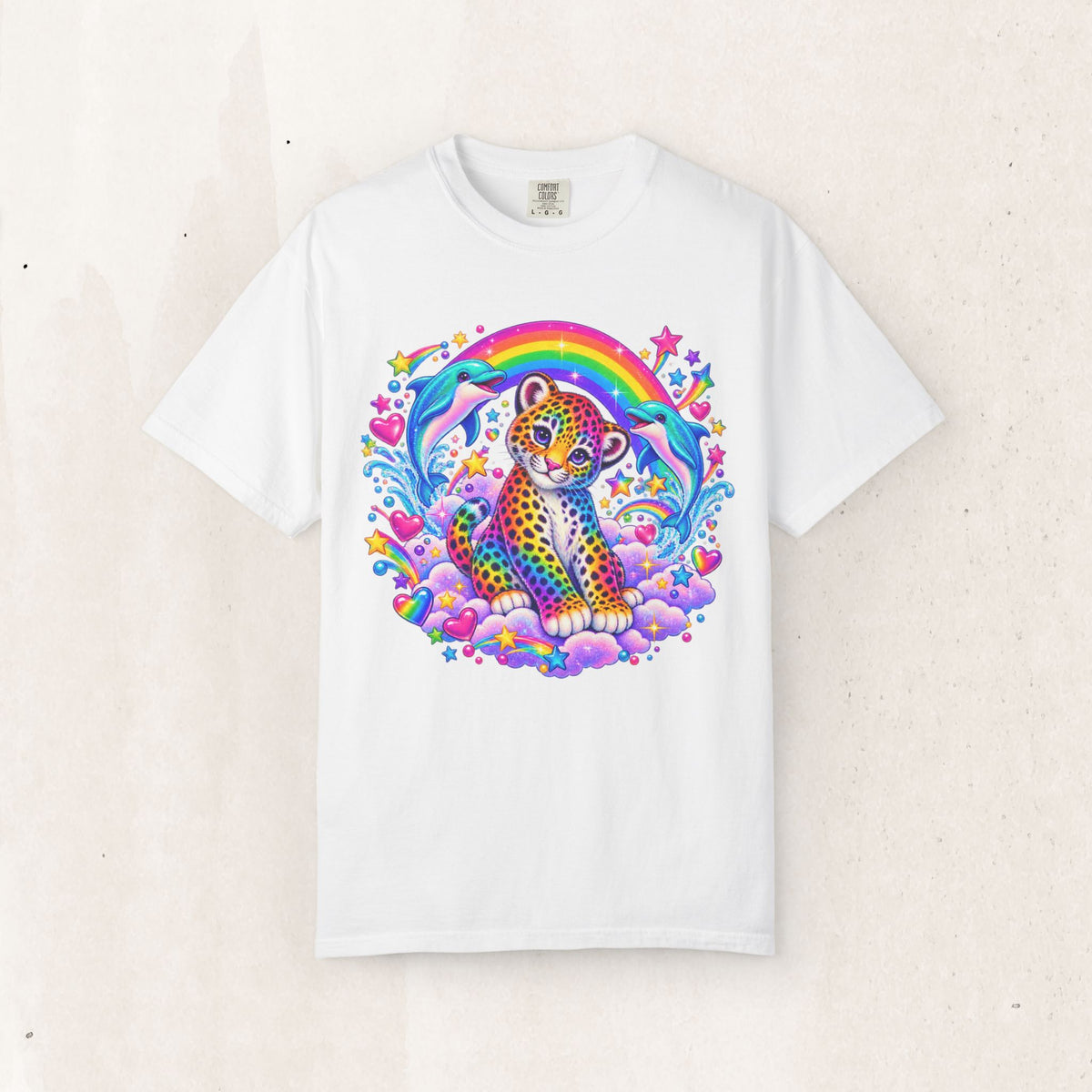 Lisa Frank Inspired Leopard Rainbow Tee