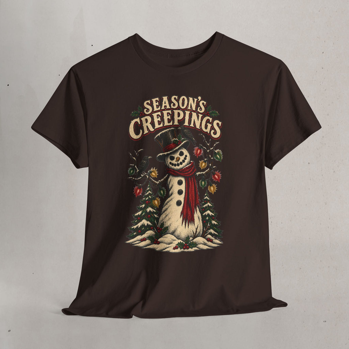 Season's Creepings Snowman Tee — Vintage Spooky Holiday T-Shirt
