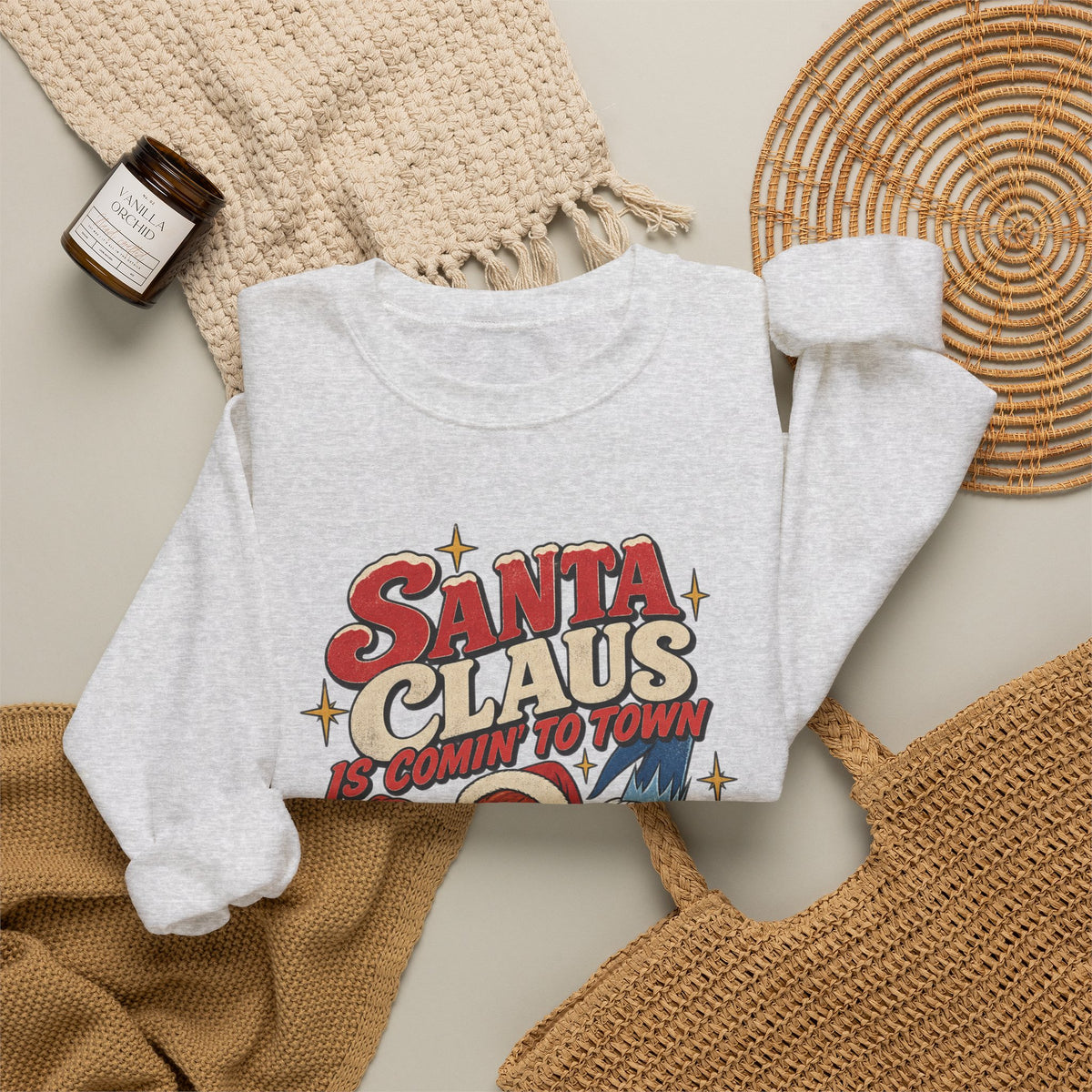 Santa Claus Is Comin' to Town Christmas Crewneck Sweatshirt Printify