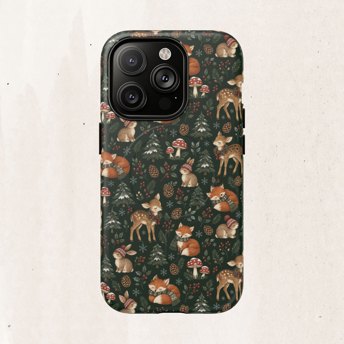 Magnetic Phone Case — Woodland Fox & Deer Holiday Pattern