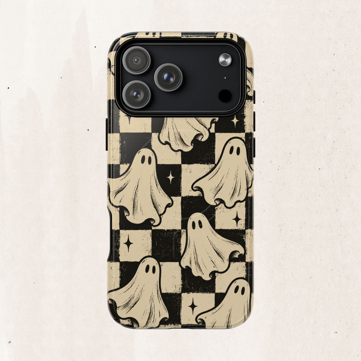 Ghost Checker Tough Magnetic Phone Case — Retro Spooky iPhone Cover Printify