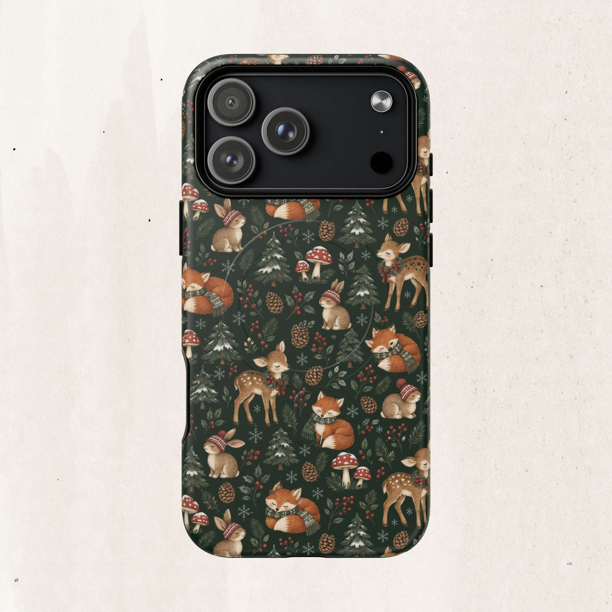 Magnetic Phone Case — Woodland Fox & Deer Holiday Pattern