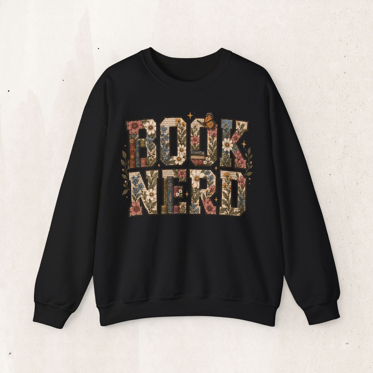 Book Nerd Floral Crewneck Sweatshirt – Book Lover Gift – Black