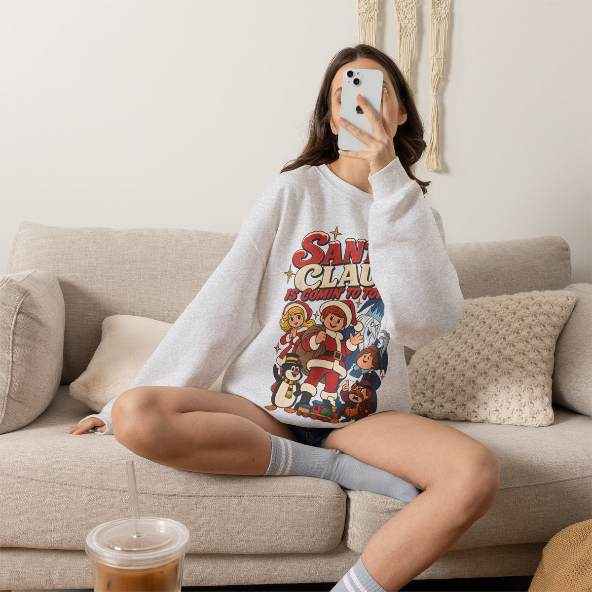 Santa Claus Is Comin' to Town Christmas Crewneck Sweatshirt Printify