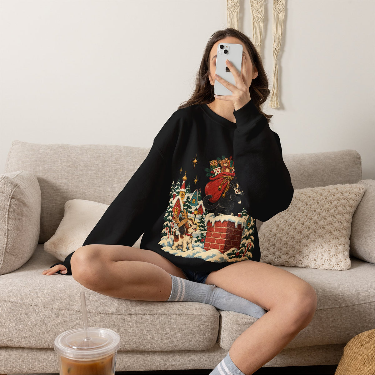 Christmas Santa Bear Sweatshirt, Woodland Bear Christmas Crewneck