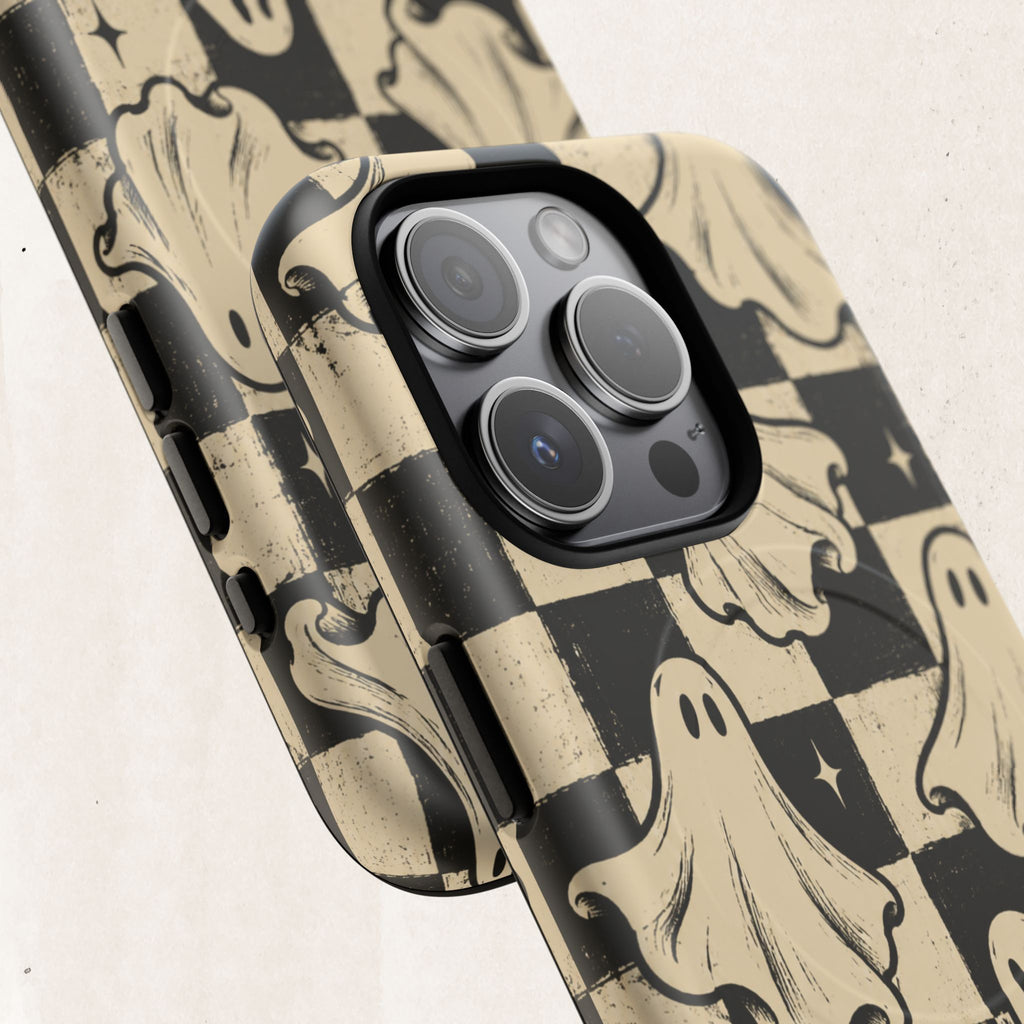 Ghost Checker Tough Magnetic Phone Case — Retro Spooky iPhone Cover Printify