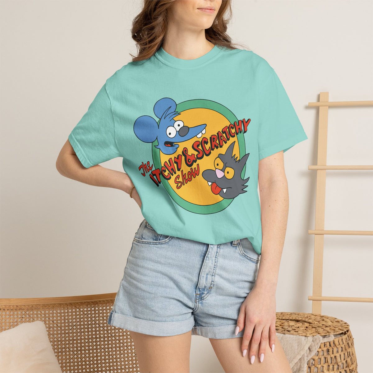 The Itchy & Scratchy Show Cartoon T-Shirt in Navy, alternate view