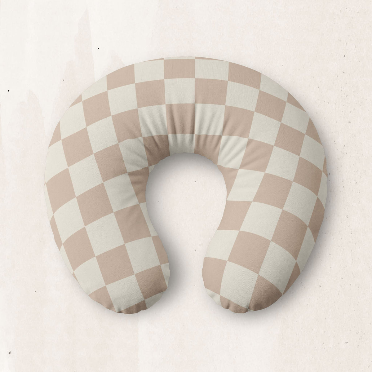 Beige Checker Nursing Pillow Cover — Neutral Baby Support Pillowcase