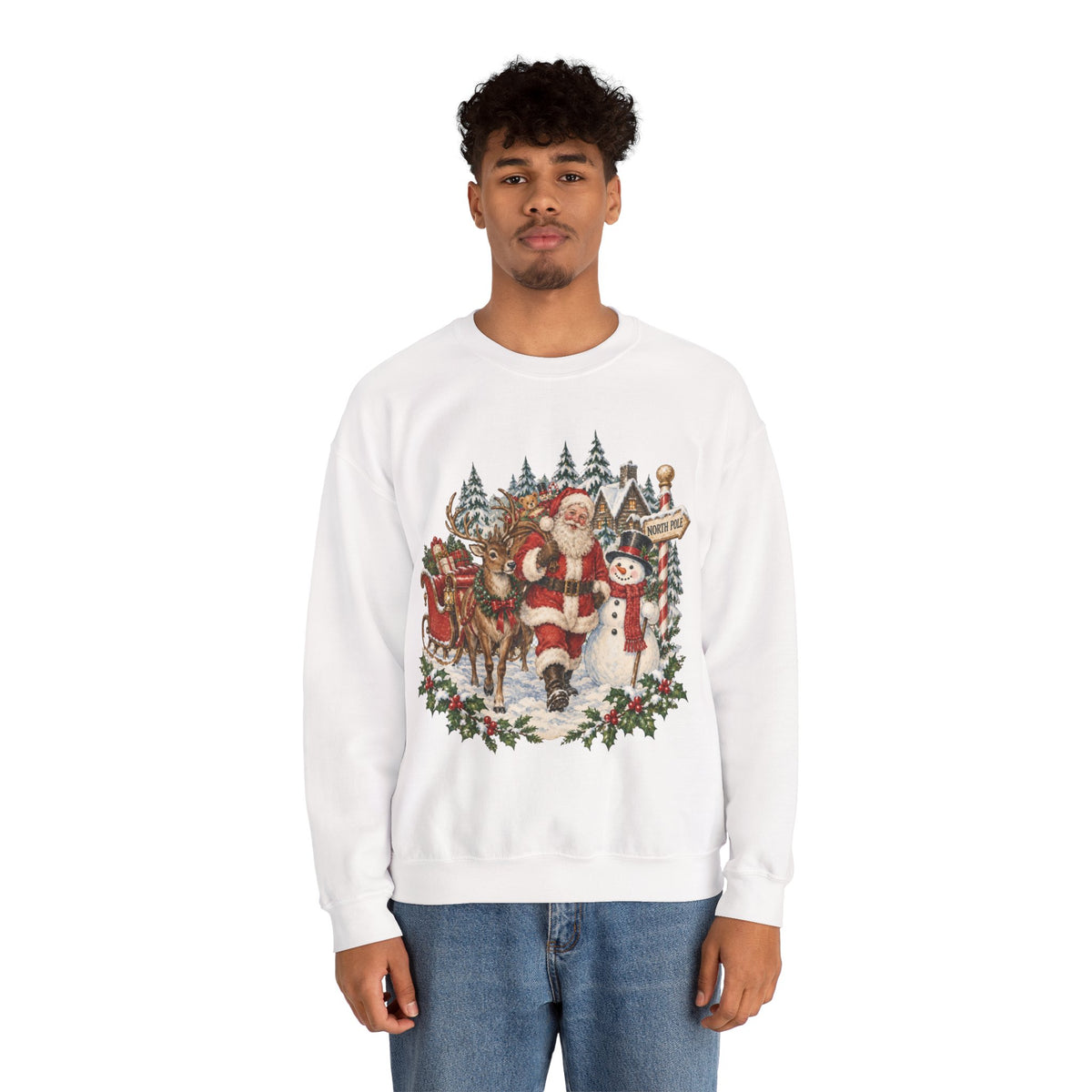 Vintage Santa and Snowman Christmas Sweatshirt, Retro Santa Claus Crewneck