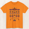 Retro Arcade Halloween Shirt – Galaga Pixel Graphic Tee – Safety Orange