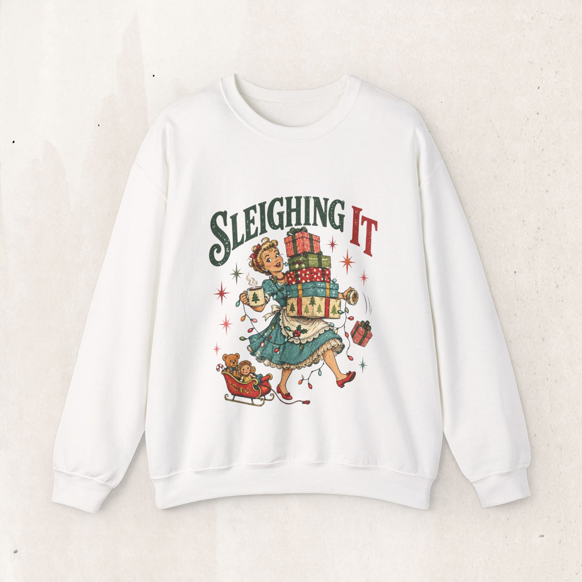 Sleighing It Christmas Crewneck Sweatshirt — Retro Holiday Gifts Design