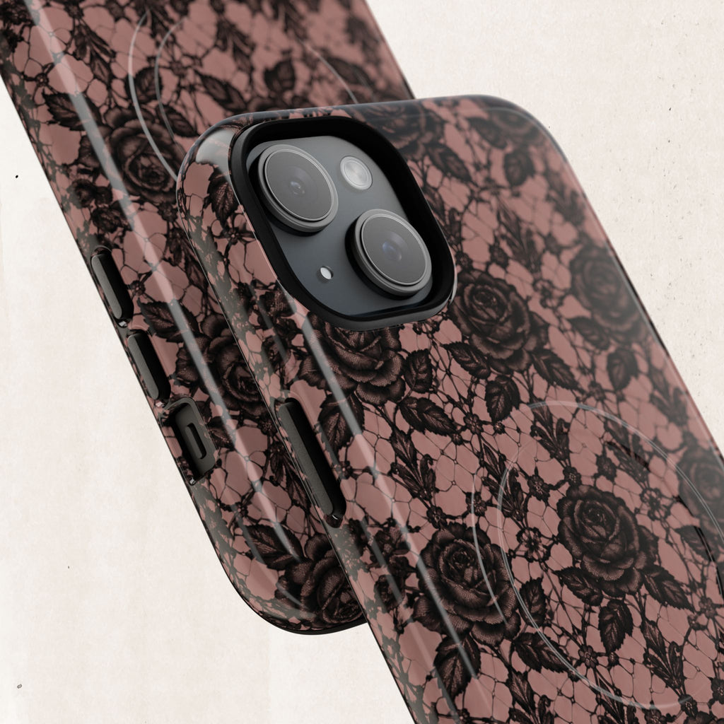 Vintage Black Lace Rose Pattern Phone Case